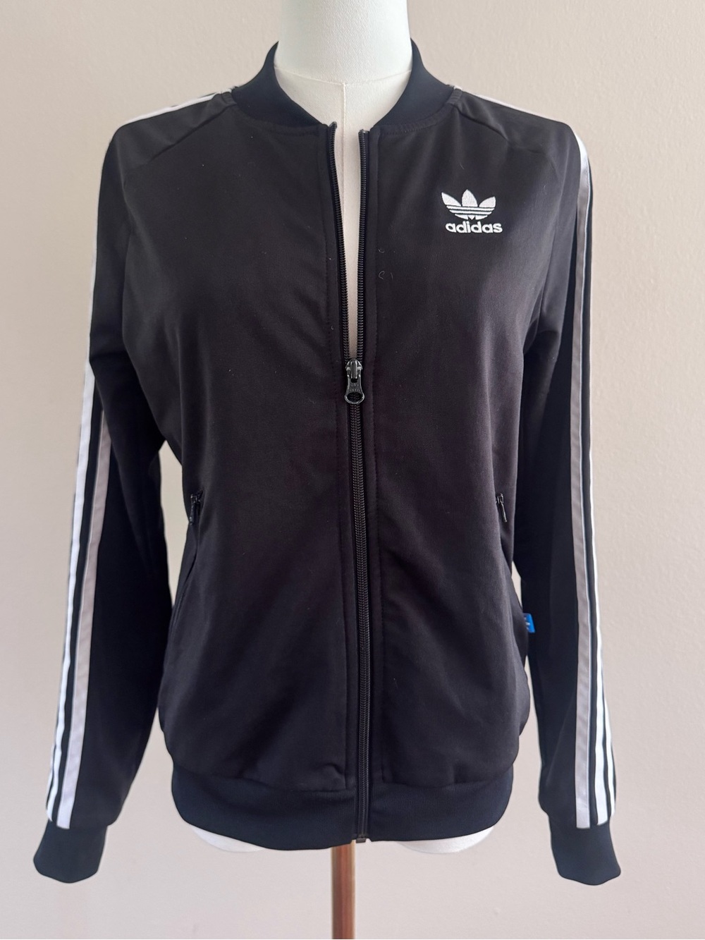 adidas Black Track Jacket with White Stripes